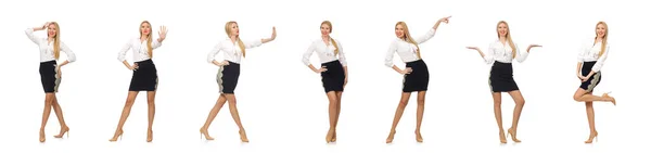Klasik ofis kıyafetleri içindeki kadın beyazlara bürünmüş. — Stok fotoğraf