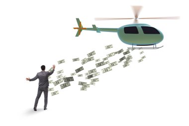 İş adamıyla helikopter para konsepti