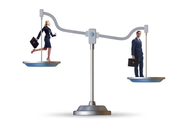 Concepto de desigualdad laboral con hombres y mujeres en escalas — Foto de Stock