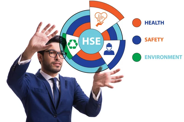 가상 버튼을 누르는 사업가와 의 HSE 개념 — 스톡 사진