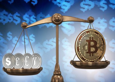 Bitcoin ve diğer para birimleriyle ölçeklendirmeler - 3d oluşturma