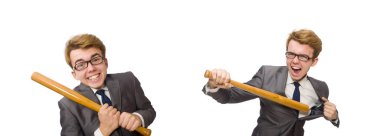 Beyazda beysbol sopası olan genç iş adamı