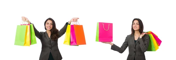 Attractive woman with shopping bags isolated on white — Stock Photo, Image