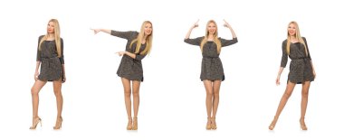 Gri elbiseli kadın, beyaz tenli.