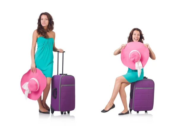 Fille avec des valises isolées sur blanc — Photo