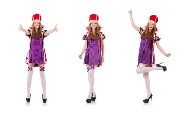 Beyaz arka planda izole edilmiş kadın kraliçe.