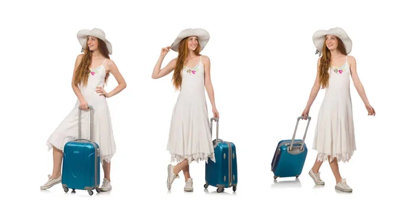 Woman in travelling concept on white — Stock Photo, Image