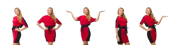 Schöne Dame im roten schwarzen Kleid isoliert auf weiß — Stockfoto