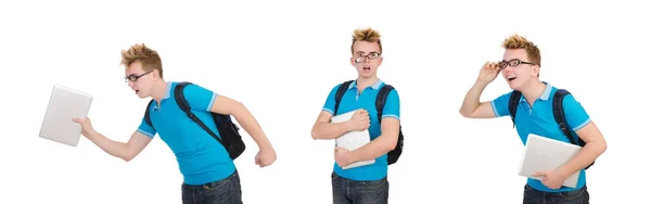 Estudiante con portátil aislado en blanco —  Fotos de Stock