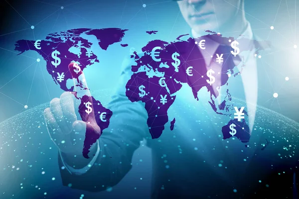 Transferencia de dinero global y concepto de intercambio con hombre de negocios — Foto de Stock