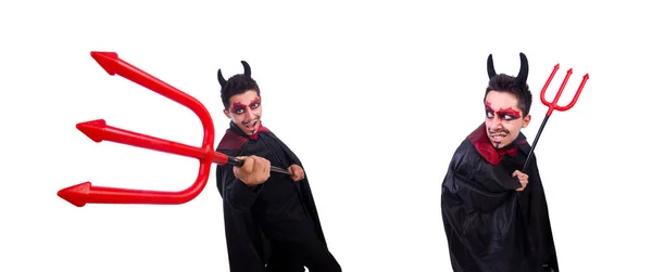 Muž v ďábelském kostýmu v halloweenské koncepci — Stock fotografie