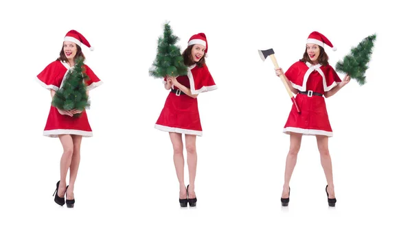 Snö flicka Santa i jul koncept isolerad på vitt — Stockfoto