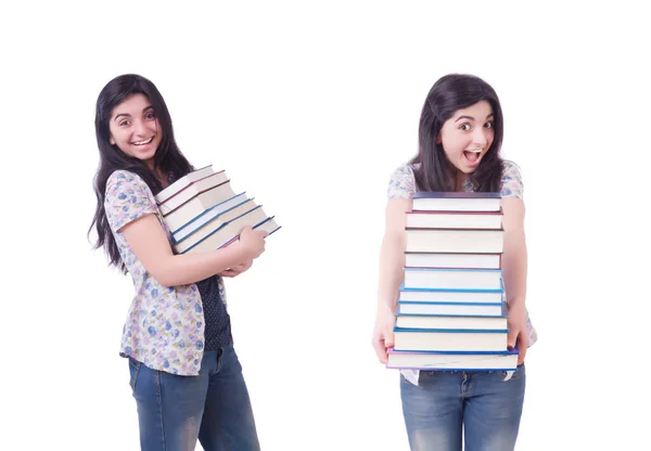 Lány diák könyvek fehér — Stock Fotó