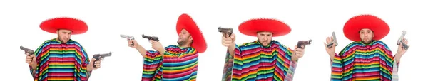 Drôle mexicain tenant pistolet isolé sur blanc — Photo