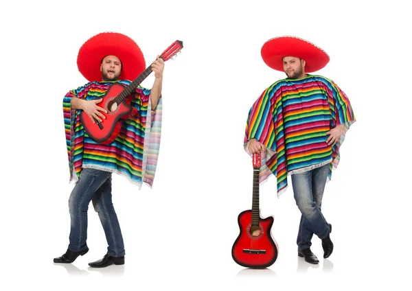 Mexicano engraçado com guitarra isolada em branco — Fotografia de Stock