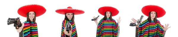 Досить мексиканська дівчина в яскравому пухо ізольовані на білому — стокове фото