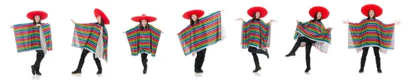 Довольно мексиканская девушка в ярком почо изолирована на белом — стоковое фото