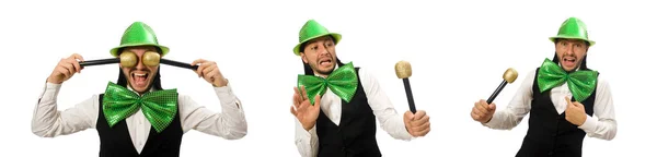 Man met grote groene strik in grappig concept — Stockfoto