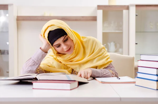 Female student in hijab preparing for exams — Stock Photo, Image