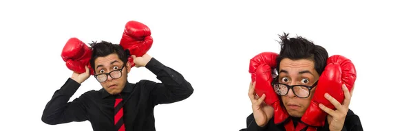 Hombre hombre de negocios con guantes de boxeo rojo —  Fotos de Stock