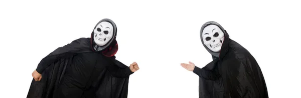 Hombre disfrazado de horror con máscara aislada en blanco — Foto de Stock