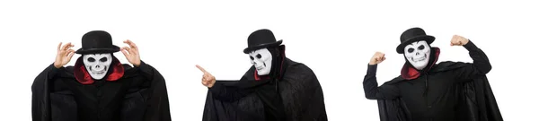 Man in horror kostuum met masker geïsoleerd op wit — Stockfoto