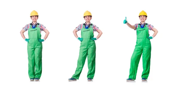 绿色工作服的年轻女人 — 图库照片