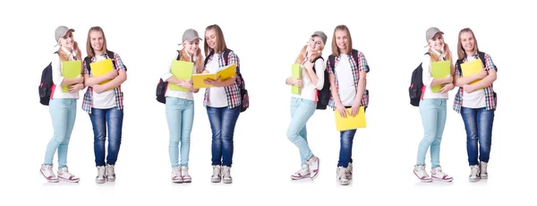 Paire de jeunes étudiants sur blanc — Photo