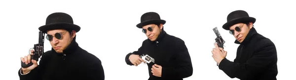 Jeune homme avec pistolet isolé sur blanc — Photo