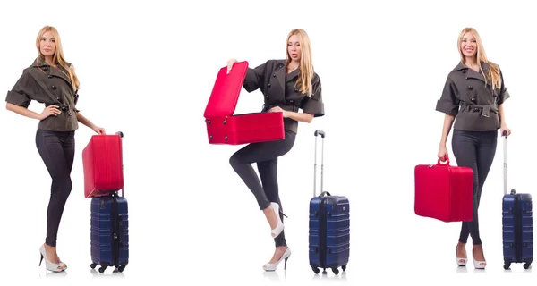 休暇のコンセプトでスーツケース付きの美しい女性 — ストック写真