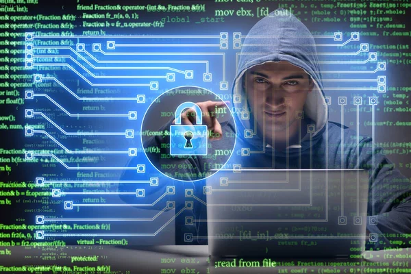 Giovane hacker nel concetto di sicurezza informatica — Foto Stock