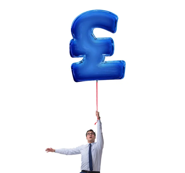 Empresario volando en libra británica signo inflable globo —  Fotos de Stock