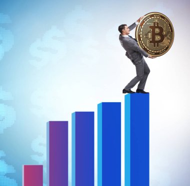 Şifreli para zinciri kavramında bitcoin tutan bir işadamı