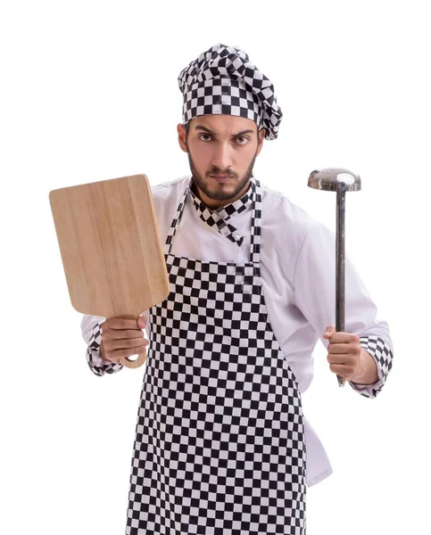 흰 배경에 따로 떼어 놓은 남자 요리사 — 스톡 사진