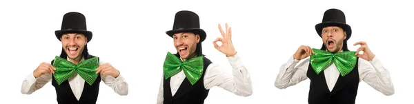 Άντρας με μεγάλο πράσινο παπιγιόν σε αστεία έννοια — Φωτογραφία Αρχείου