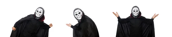 Людина в костюмі жахів з маскою ізольована на білому — стокове фото