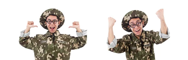 하얀 위에 고립된 재미있는 군인 — 스톡 사진