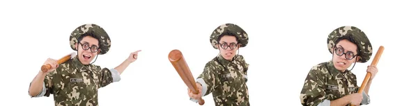 Soldat avec batte de baseball isolé sur blanc — Photo