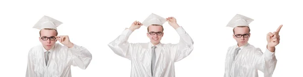 Young male student graduated from high school on white — Stock Photo, Image