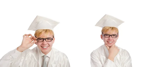 Joven estudiante masculino graduado de la escuela secundaria en blanco —  Fotos de Stock