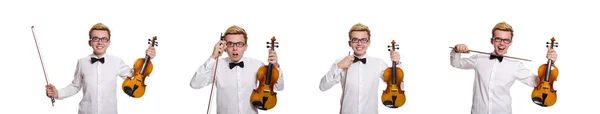 Νεαρός αστείος βιολιστής απομονωμένος στο λευκό — Φωτογραφία Αρχείου