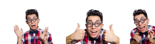 Jovem de camisa xadrez isolado em branco — Fotografia de Stock