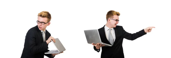 Young businessman with laptop isolated on white — Stock Photo, Image