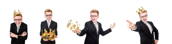 Fiatal üzletember korona elszigetelt fehér — Stock Fotó