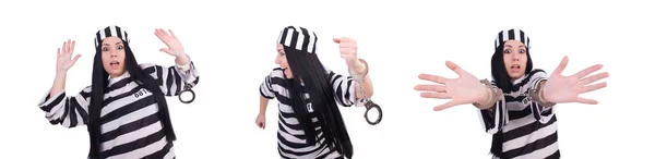 Prisoner in striped uniform on white — Stock Photo, Image