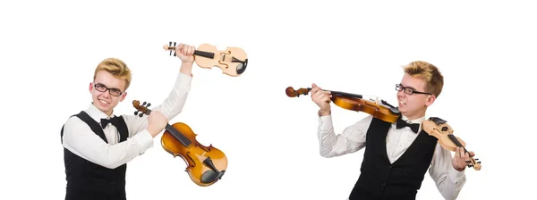 面白いです男とともにバイオリンオンホワイト — ストック写真