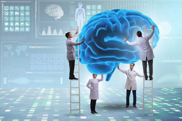 ทีมแพทย์ตรวจสมองมนุษย์ — ภาพถ่ายสต็อก