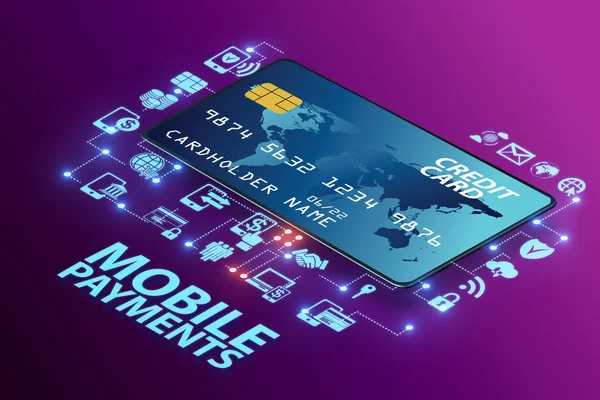 Konzept des mobilen Zahlungsverkehrs mit dem Smartphone - 3D-Rendering — Stockfoto