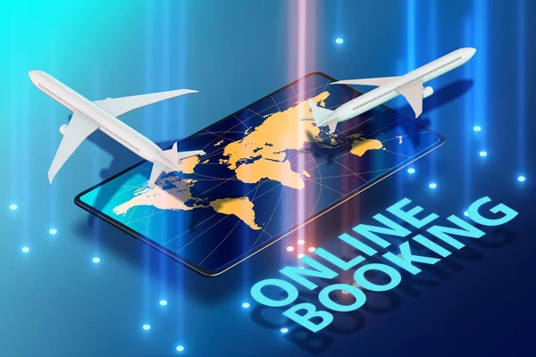 Concept of online airtravel booking - 3d rendering — Stock Photo, Image