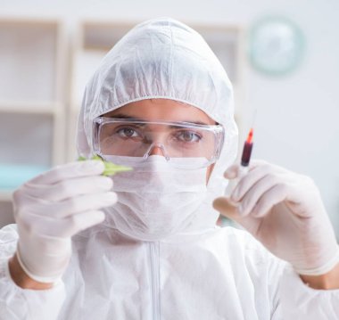 Biyoteknoloji bilim adamı kimyager laboratuarda çalışıyor.